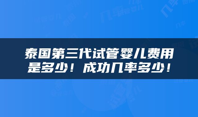 泰国第三代试管婴儿费用是多少！成功几率多少！