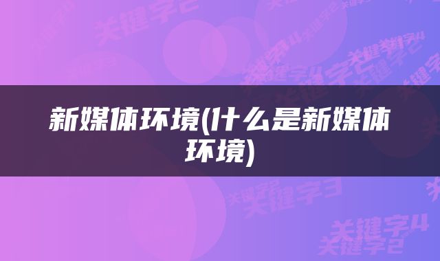 新媒体环境(什么是新媒体环境)