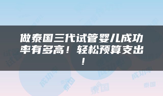 做泰国三代试管婴儿成功率有多高！轻松预算支出！