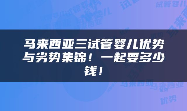 马来西亚三试管婴儿优势与劣势集锦！一起要多少钱！
