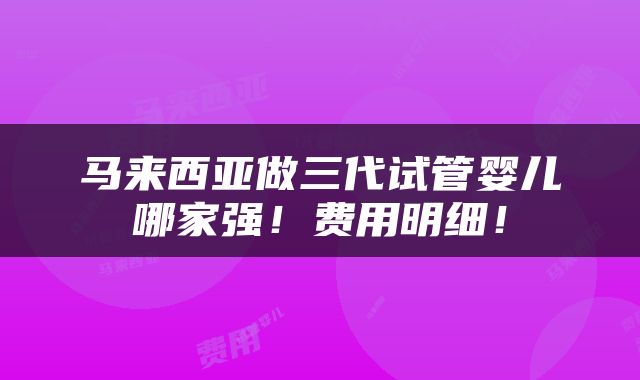 马来西亚做三代试管婴儿哪家强！费用明细！