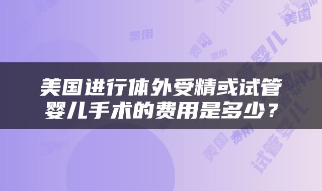 美国进行体外受精或试管婴儿手术的费用是多少？