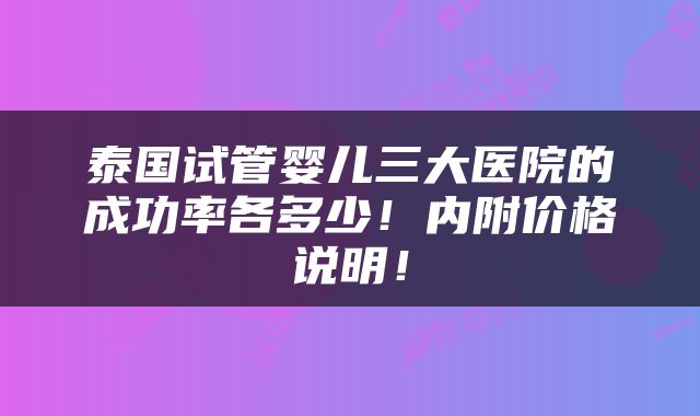 泰国试管婴儿三大医院的成功率各多少！内附价格说明！