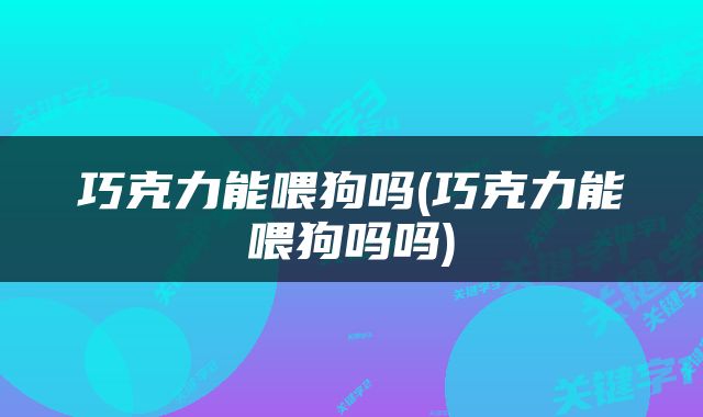 巧克力能喂狗吗(巧克力能喂狗吗吗)