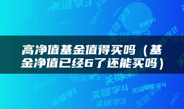 高净值基金值得买吗（基金净值已经6了还能买吗）