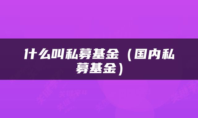 什么叫私募基金（国内私募基金）