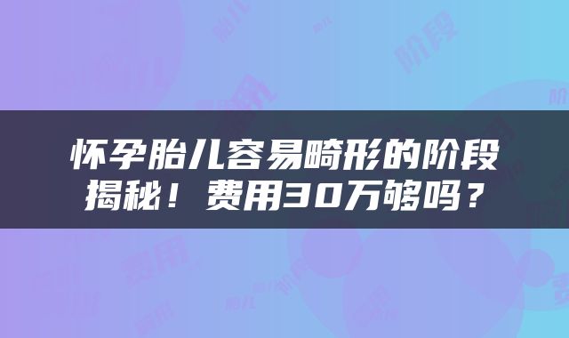 怀孕胎儿容易畸形的阶段揭秘！费用30万够吗？