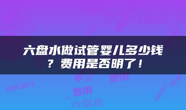 六盘水做试管婴儿多少钱？费用是否明了！