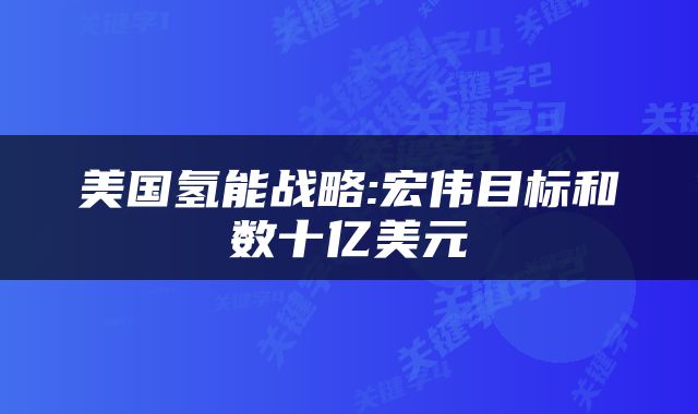 美国氢能战略:宏伟目标和数十亿美元