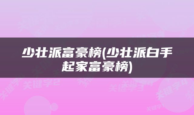 少壮派富豪榜(少壮派白手起家富豪榜)
