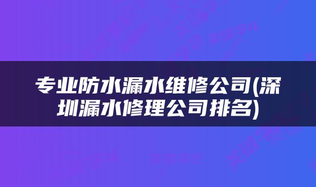 专业防水漏水维修公司(深圳漏水修理公司排名)