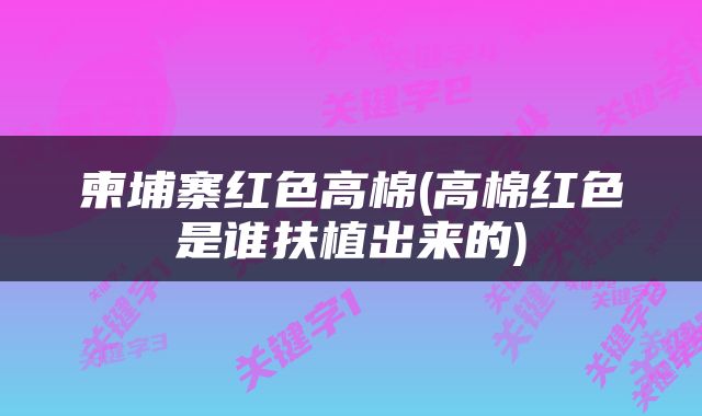 柬埔寨红色高棉(高棉红色是谁扶植出来的)