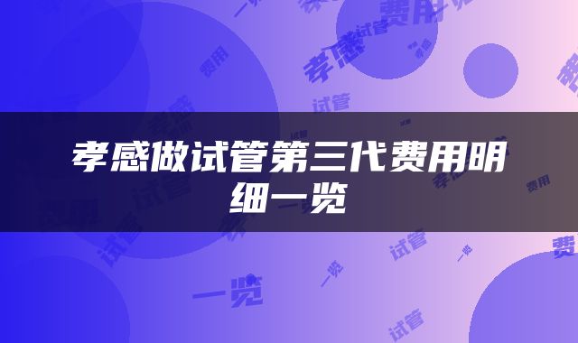 孝感做试管第三代费用明细一览