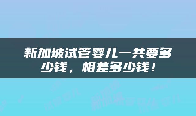 新加坡试管婴儿一共要多少钱，相差多少钱！