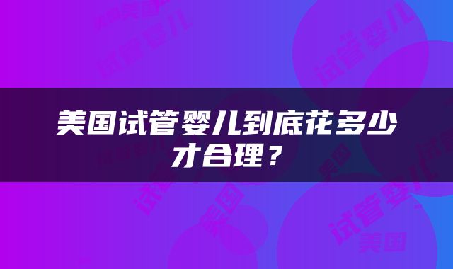 美国试管婴儿到底花多少才合理？