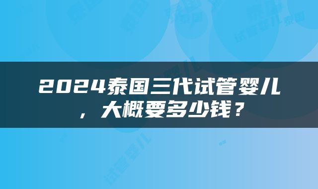 2024泰国三代试管婴儿，大概要多少钱？