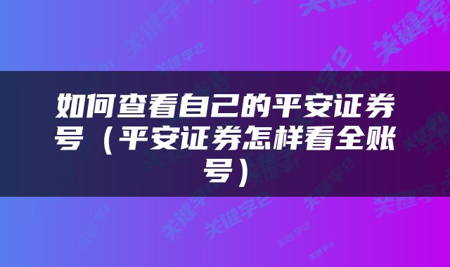 如何查看自己的平安证券号（平安证券怎样看全账号）