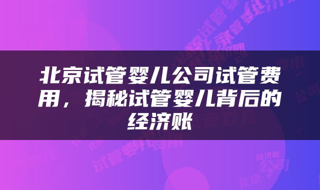 北京试管婴儿公司试管费用，揭秘试管婴儿背后的经济账