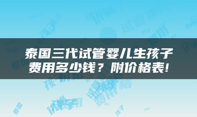 泰国三代试管婴儿生孩子费用多少钱？附价格表!