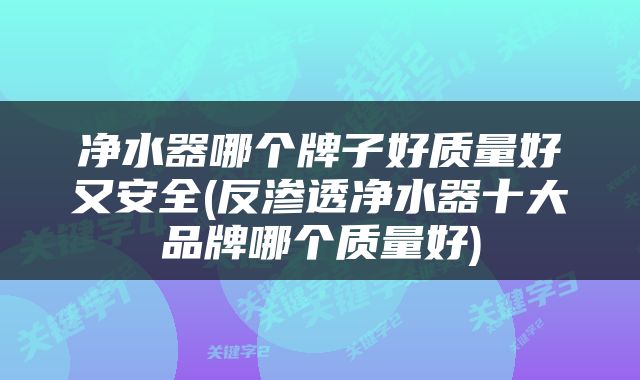 净水器哪个牌子好质量好又安全(反渗透净水器十大品牌哪个质量好)