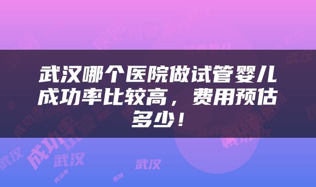 武汉哪个医院做试管婴儿成功率比较高，费用预估多少！