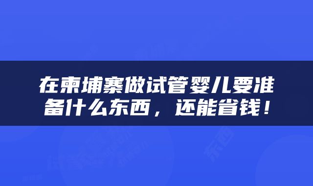 在柬埔寨做试管婴儿要准备什么东西，还能省钱！