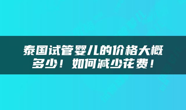 泰国试管婴儿的价格大概多少！如何减少花费！
