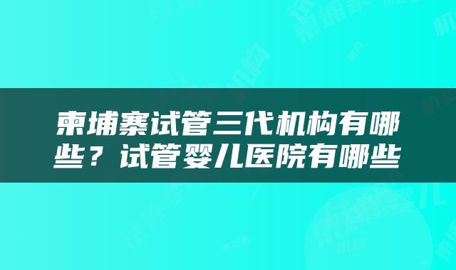 柬埔寨试管三代机构有哪些？试管婴儿医院有哪些