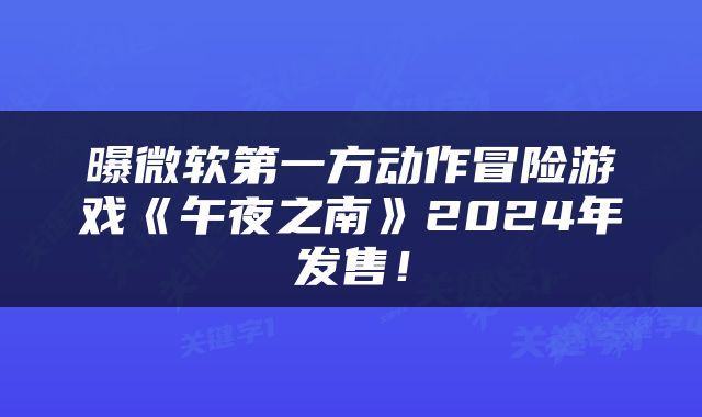 曝微软第一方动作冒险游戏《午夜之南》2024年发售！