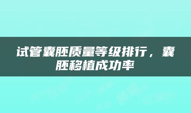 试管囊胚质量等级排行，囊胚移植成功率