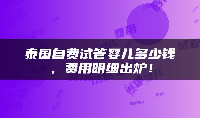 泰国自费试管婴儿多少钱，费用明细出炉！