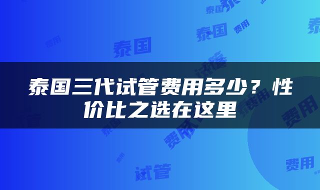 泰国三代试管费用多少？性价比之选在这里