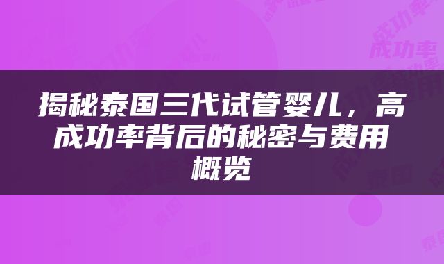 揭秘泰国三代试管婴儿，高成功率背后的秘密与费用概览