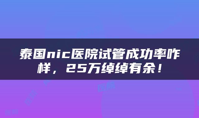 泰国nic医院试管成功率咋样，25万绰绰有余！