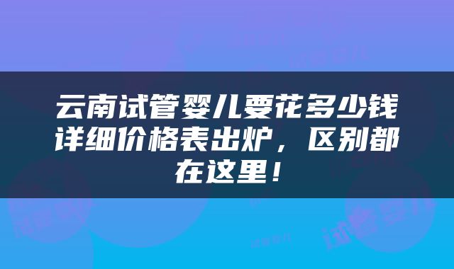 云南试管婴儿要花多少钱详细价格表出炉，区别都在这里！