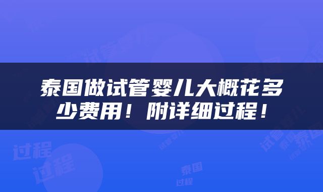 泰国做试管婴儿大概花多少费用！附详细过程！