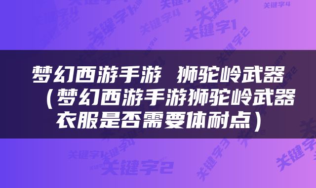 梦幻西游手游 狮驼岭武器（梦幻西游手游狮驼岭武器衣服是否需要体耐点）