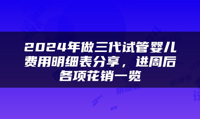 2024年做三代试管婴儿费用明细表分享，进周后各项花销一览