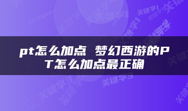 pt怎么加点 梦幻西游的PT怎么加点最正确