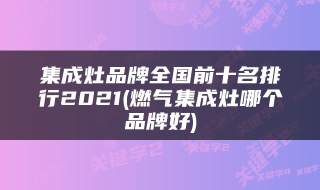 集成灶品牌全国前十名排行2021(燃气集成灶哪个品牌好)