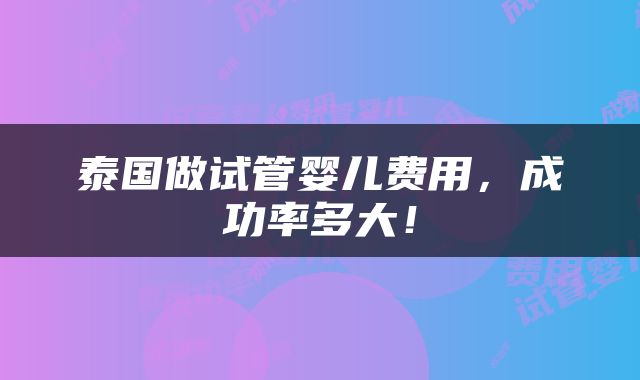 泰国做试管婴儿费用，成功率多大！