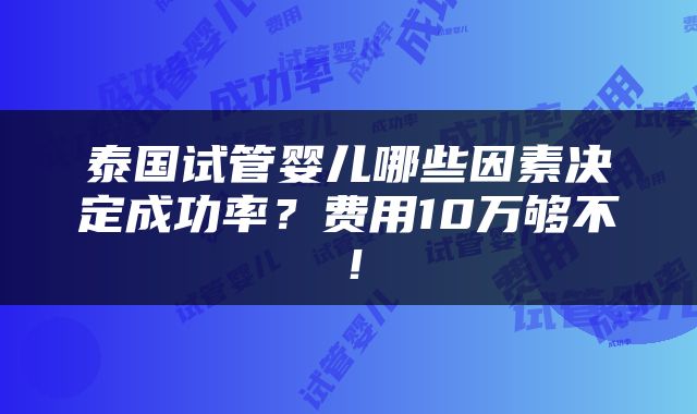 泰国试管婴儿哪些因素决定成功率？费用10万够不！