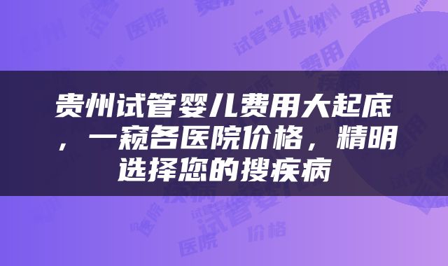 贵州试管婴儿费用大起底，一窥各医院价格，精明选择您的搜疾病