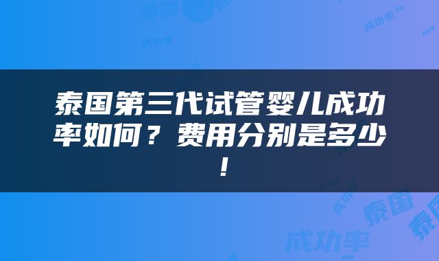 泰国第三代试管婴儿成功率如何？费用分别是多少！