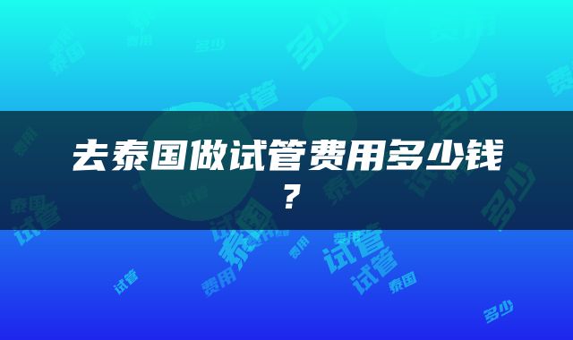 去泰国做试管费用多少钱？