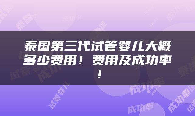 泰国第三代试管婴儿大概多少费用！费用及成功率！