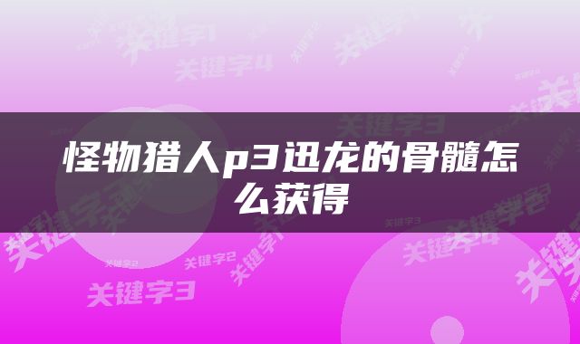 怪物猎人p3迅龙的骨髓怎么获得