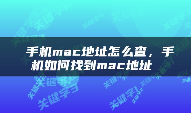  手机mac地址怎么查，手机如何找到mac地址 