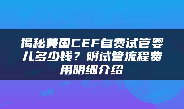揭秘美国CEF自费试管婴儿多少钱？附试管流程费用明细介绍