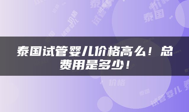 泰国试管婴儿价格高么！总费用是多少！